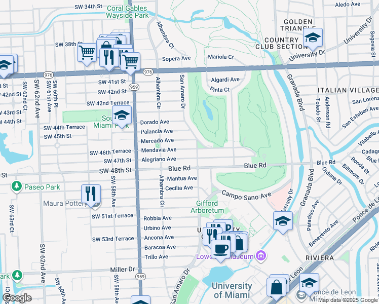 map of restaurants, bars, coffee shops, grocery stores, and more near 1410 Mendavia Avenue in Coral Gables