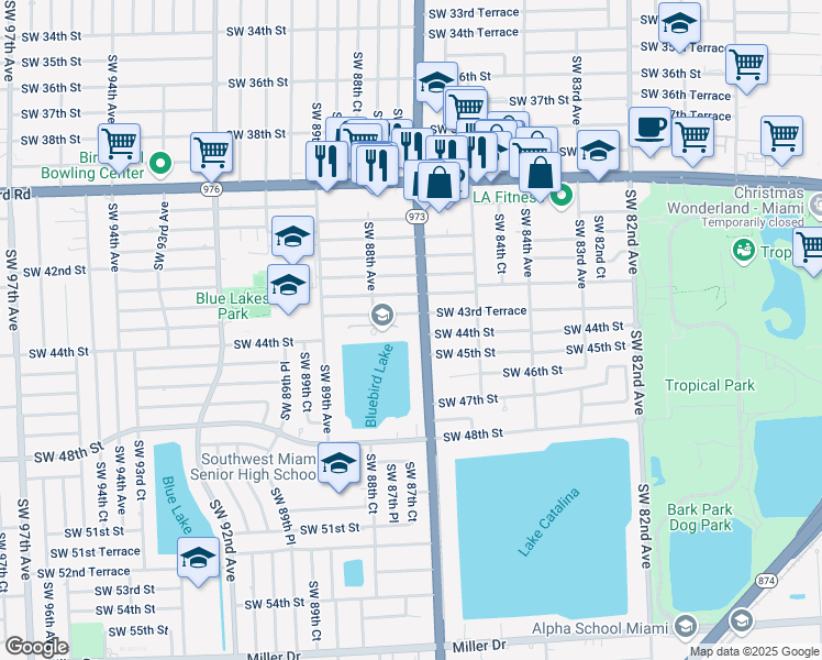 map of restaurants, bars, coffee shops, grocery stores, and more near 4380 Southwest 87th Avenue in Miami
