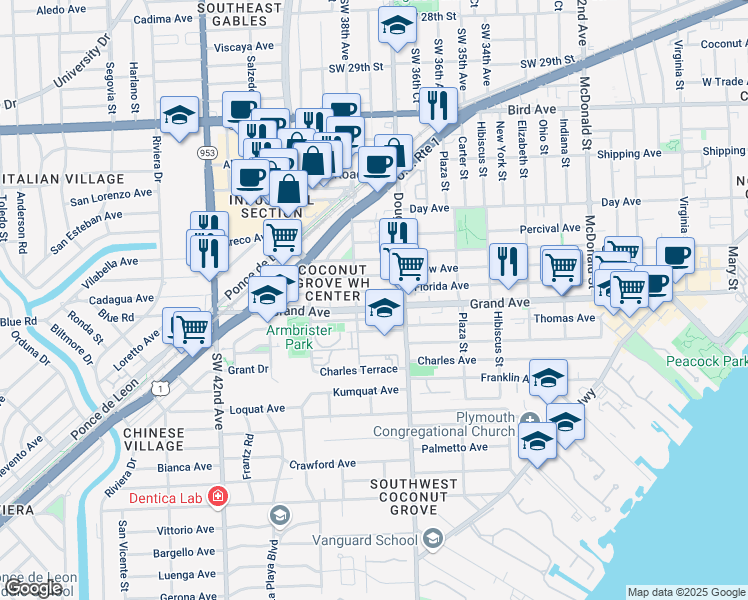 map of restaurants, bars, coffee shops, grocery stores, and more near 3762 Florida Avenue in Miami
