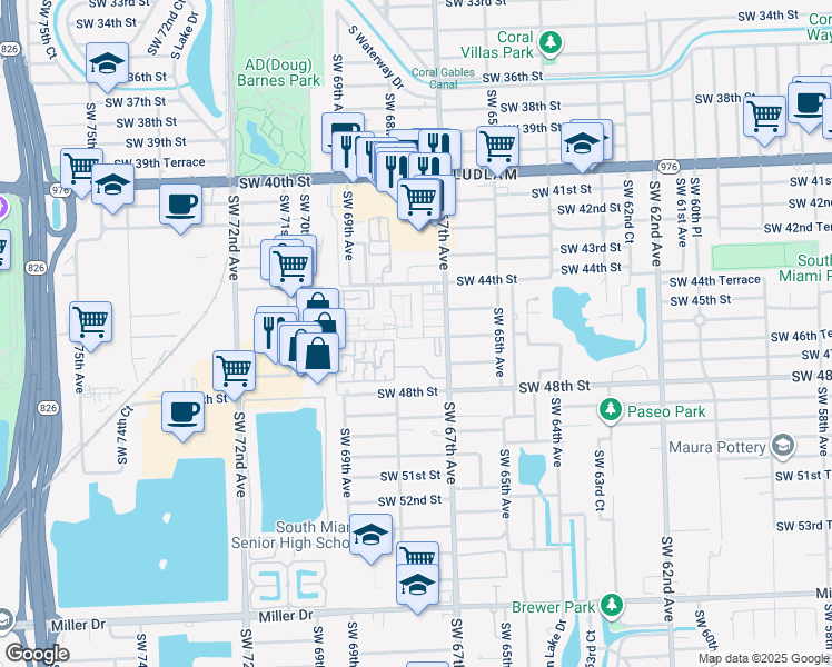 map of restaurants, bars, coffee shops, grocery stores, and more near 6800 Southwest 45th Lane in Miami