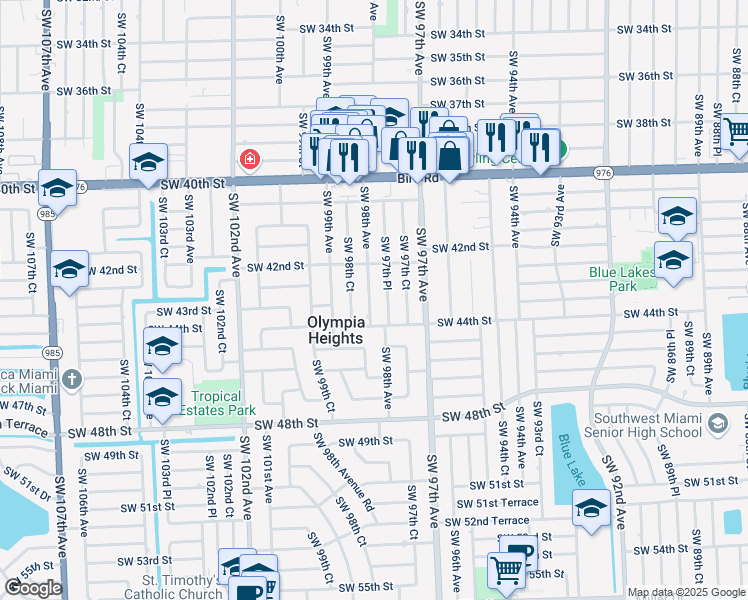 map of restaurants, bars, coffee shops, grocery stores, and more near 4310 Southwest 97th Place in Miami
