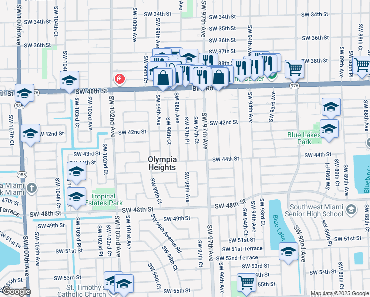 map of restaurants, bars, coffee shops, grocery stores, and more near 4310 SW 97th Pl in Miami