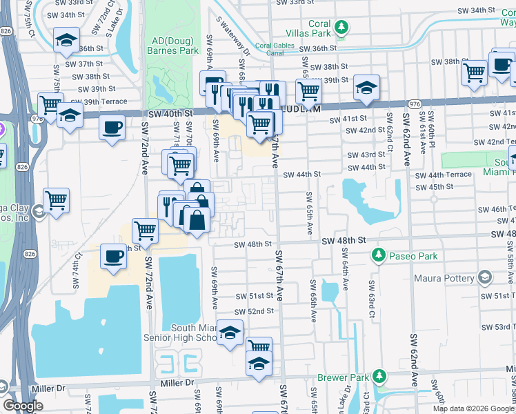 map of restaurants, bars, coffee shops, grocery stores, and more near 6800 Southwest 45th Lane in Miami