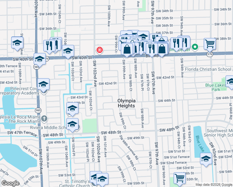 map of restaurants, bars, coffee shops, grocery stores, and more near 4260 Southwest 99th Court in Miami