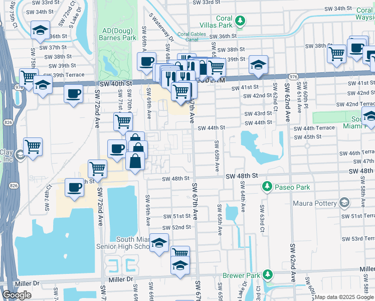 map of restaurants, bars, coffee shops, grocery stores, and more near 6635 Southwest 46th Street in Miami