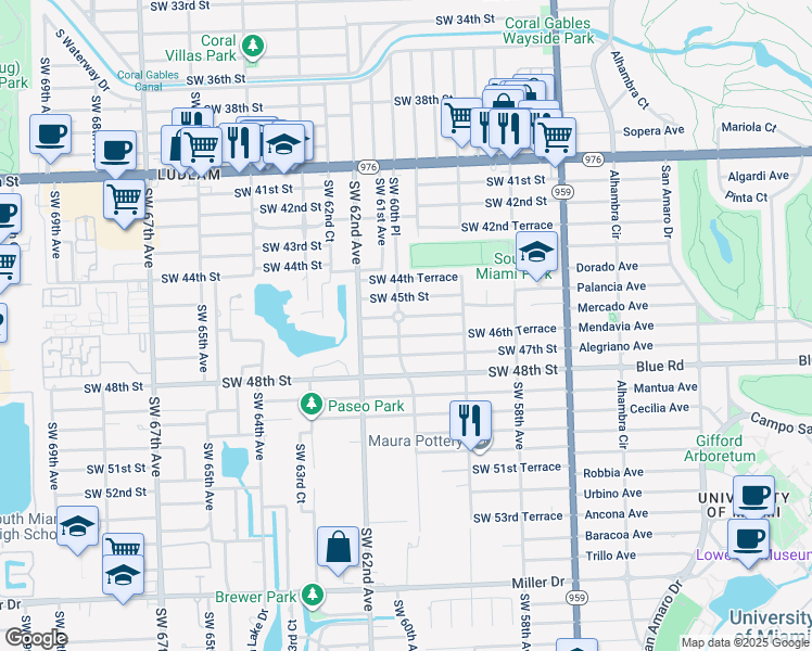 map of restaurants, bars, coffee shops, grocery stores, and more near 5971 Southwest 46th Terrace in Miami