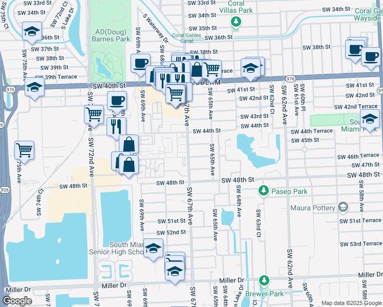 map of restaurants, bars, coffee shops, grocery stores, and more near 6635 Southwest 46th Street in Miami