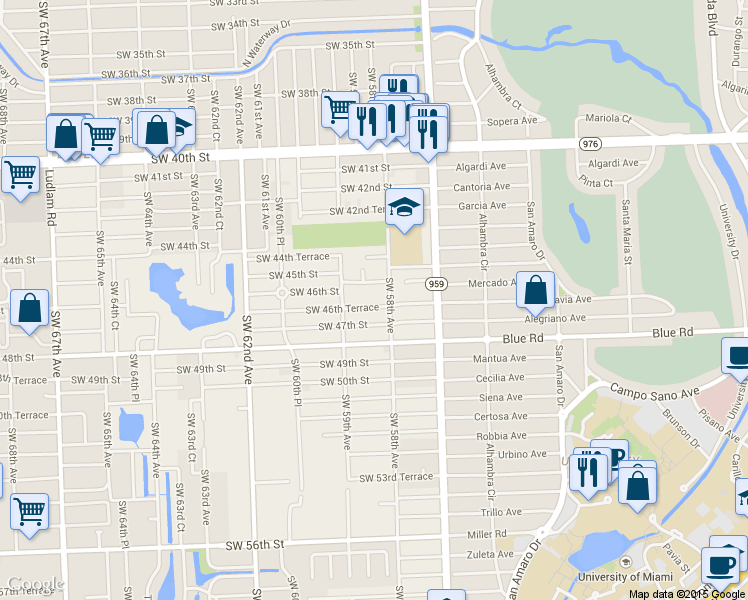 map of restaurants, bars, coffee shops, grocery stores, and more near 5825 Southwest 46th Terrace in Miami