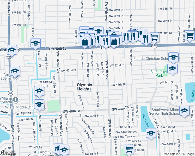 map of restaurants, bars, coffee shops, grocery stores, and more near 4310 Southwest 97th Place in Miami