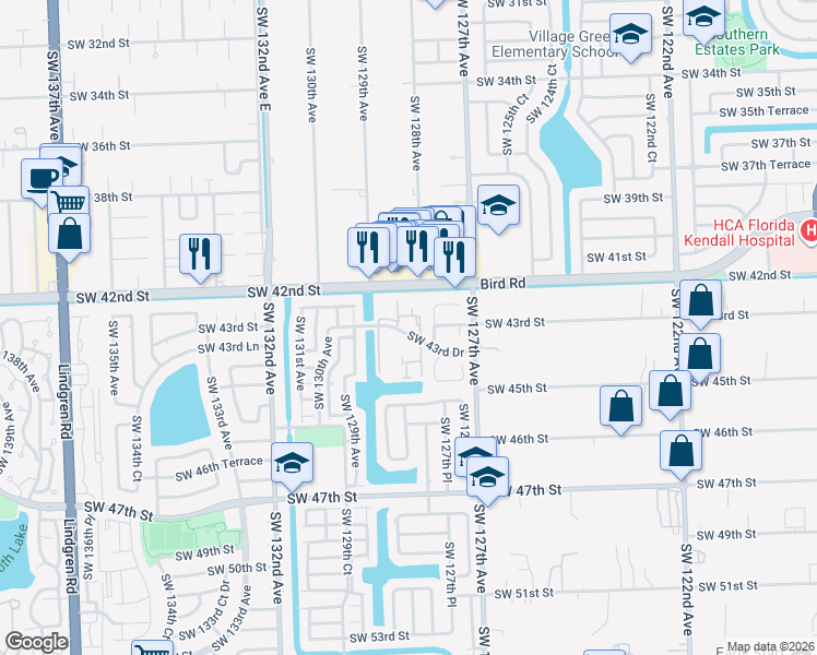 map of restaurants, bars, coffee shops, grocery stores, and more near 4312 Southwest 127th Place in Miami