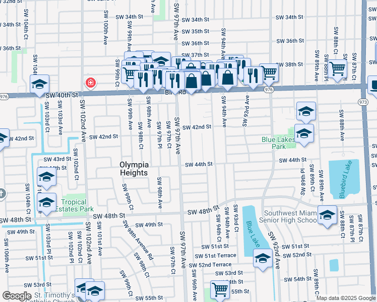map of restaurants, bars, coffee shops, grocery stores, and more near 4318 Southwest 96th Avenue in Miami