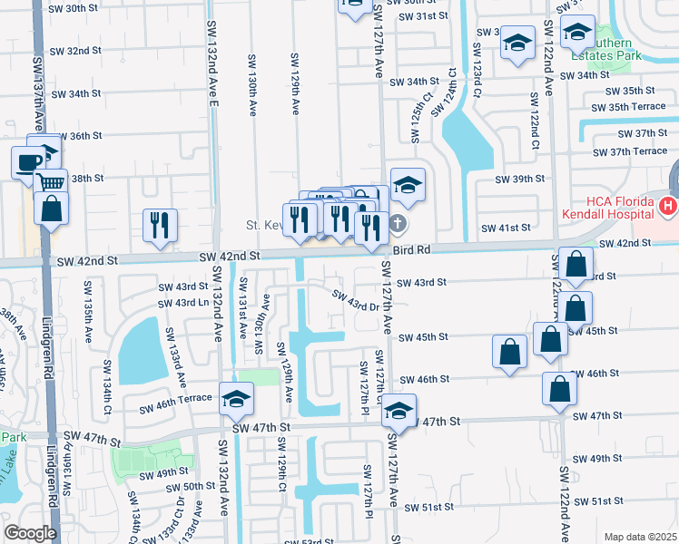 map of restaurants, bars, coffee shops, grocery stores, and more near 4312 Southwest 127th Place in Miami