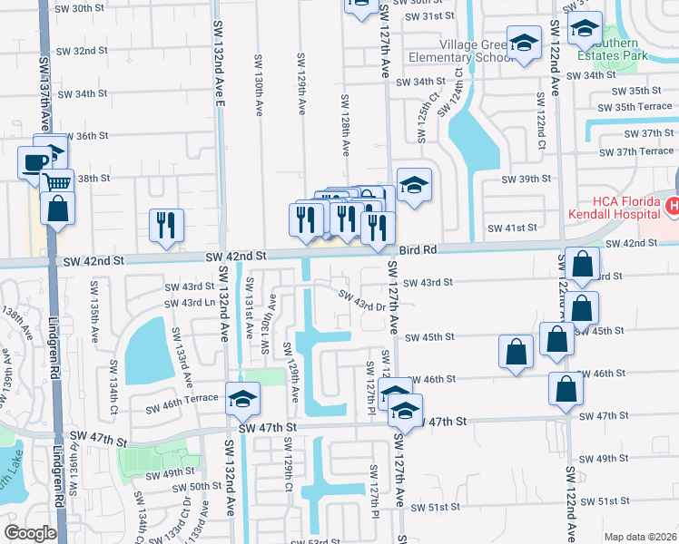 map of restaurants, bars, coffee shops, grocery stores, and more near 4312 Southwest 127th Place in Miami