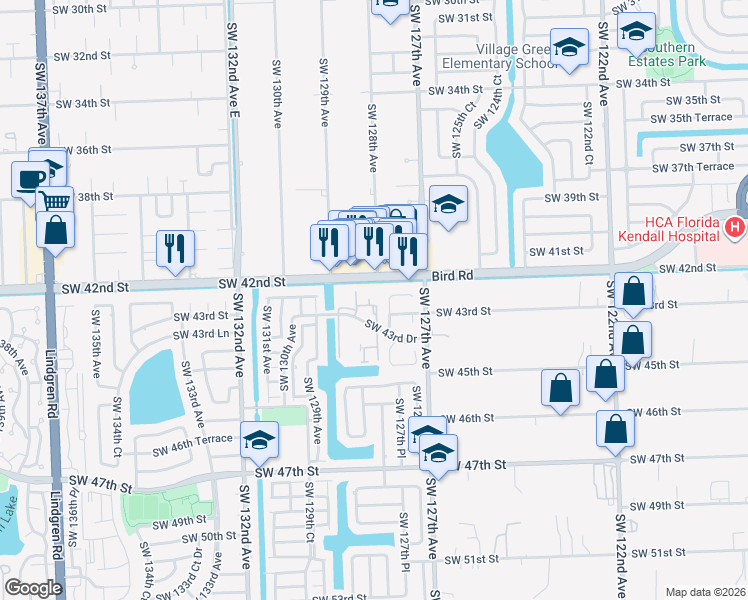 map of restaurants, bars, coffee shops, grocery stores, and more near 4312 Southwest 127th Place in Miami
