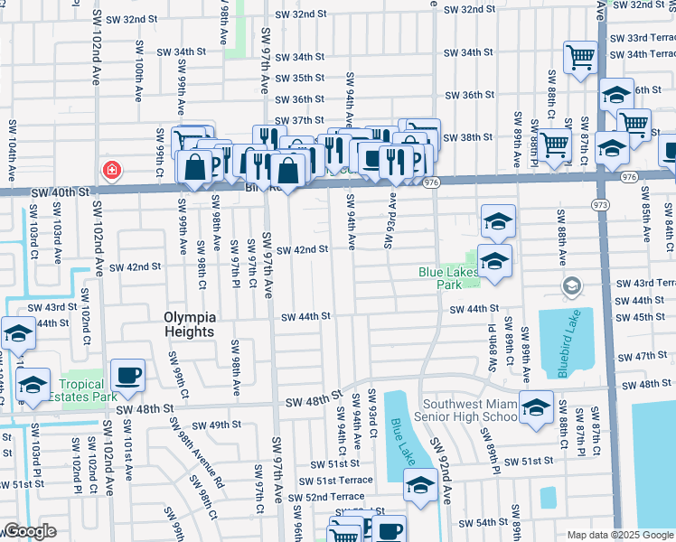map of restaurants, bars, coffee shops, grocery stores, and more near 4224 Southwest 95th Avenue in Miami