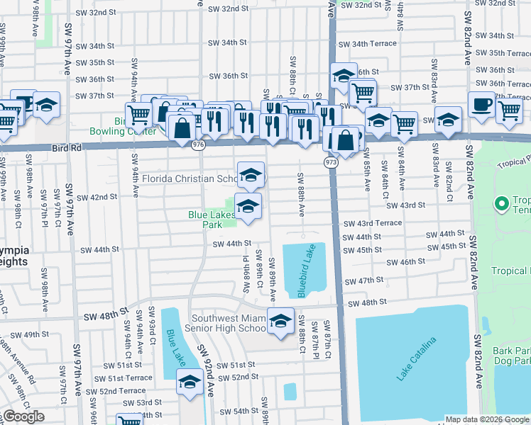 map of restaurants, bars, coffee shops, grocery stores, and more near 4290 Southwest 89th Avenue in Miami