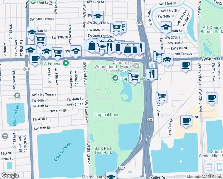 map of restaurants, bars, coffee shops, grocery stores, and more near 7900 Southwest 40th Street in Miami