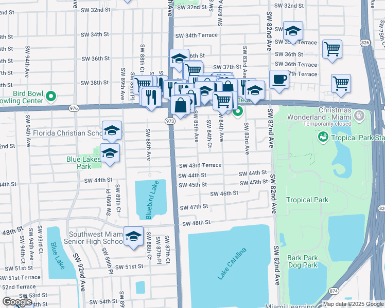 map of restaurants, bars, coffee shops, grocery stores, and more near 8515 Southwest 43rd Street in Miami