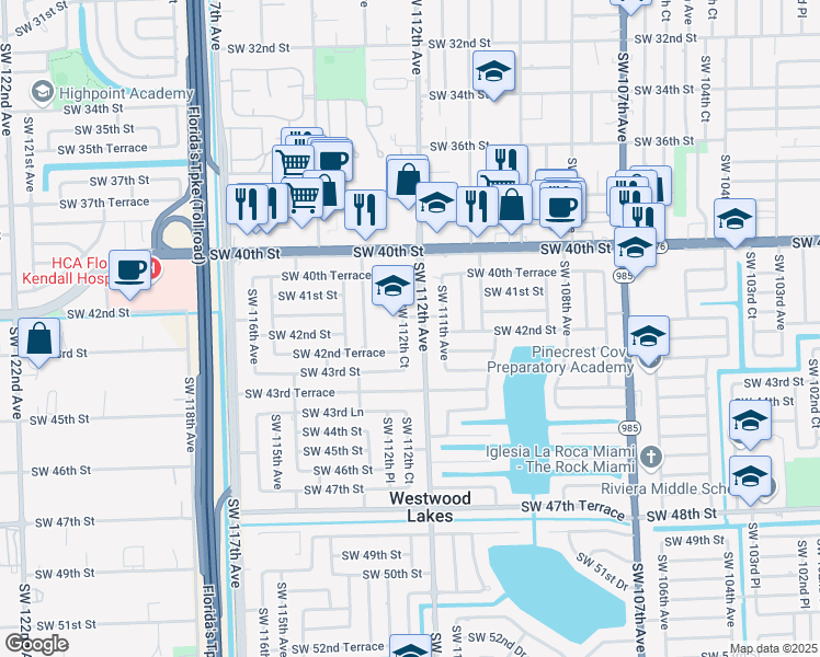 map of restaurants, bars, coffee shops, grocery stores, and more near 4151 Southwest 112th Court in Miami