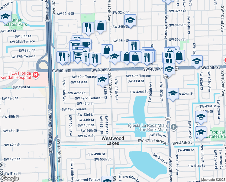 map of restaurants, bars, coffee shops, grocery stores, and more near 4151 Southwest 112th Court in Miami