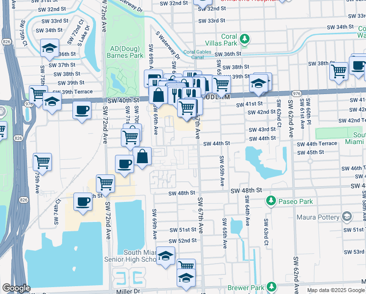 map of restaurants, bars, coffee shops, grocery stores, and more near 4540 Southwest 68th Court Circle in Miami