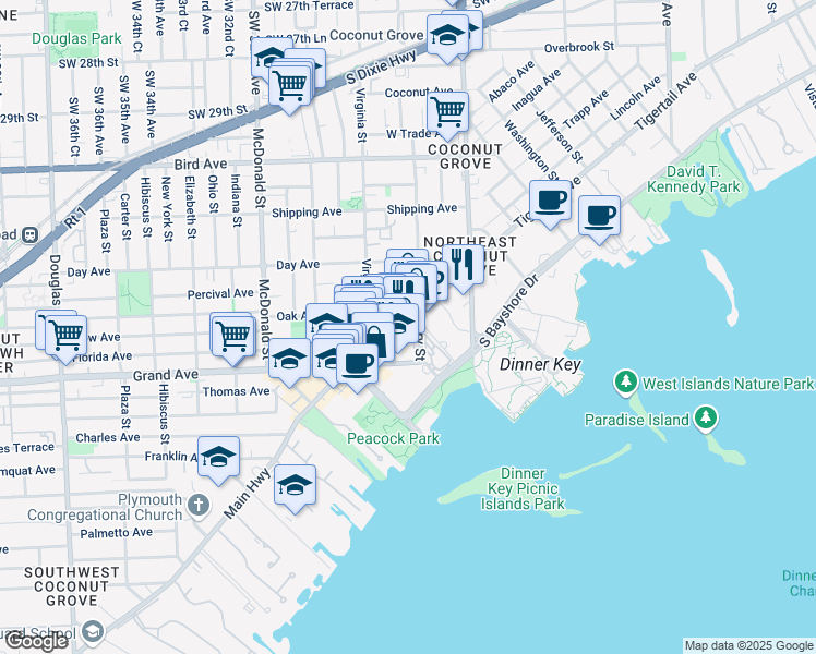 map of restaurants, bars, coffee shops, grocery stores, and more near in Miami