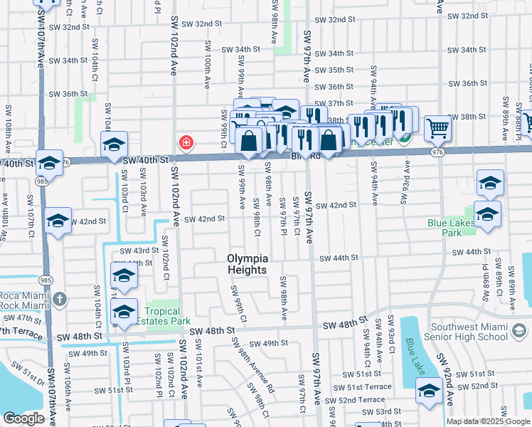 map of restaurants, bars, coffee shops, grocery stores, and more near 4170 Southwest 97th Place in Miami