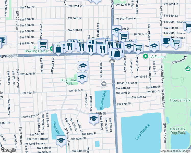 map of restaurants, bars, coffee shops, grocery stores, and more near 8842 Southwest 42nd Terrace in Miami