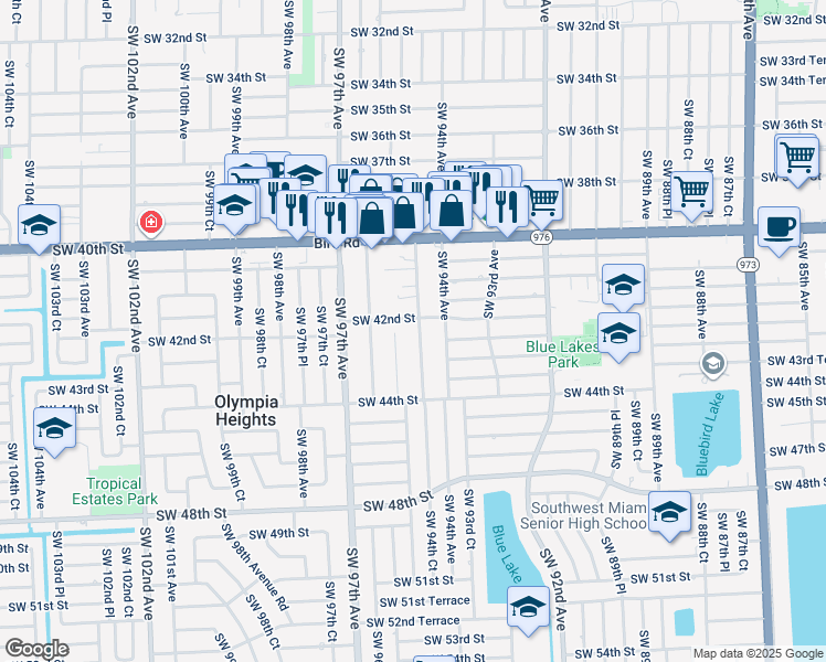 map of restaurants, bars, coffee shops, grocery stores, and more near 4224 Southwest 95th Avenue in Miami