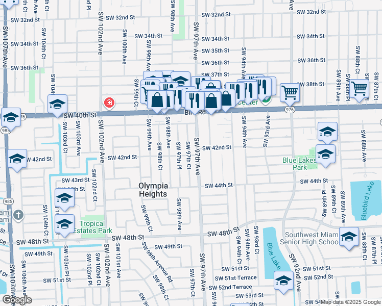map of restaurants, bars, coffee shops, grocery stores, and more near 4195 Southwest 97th Court in Miami