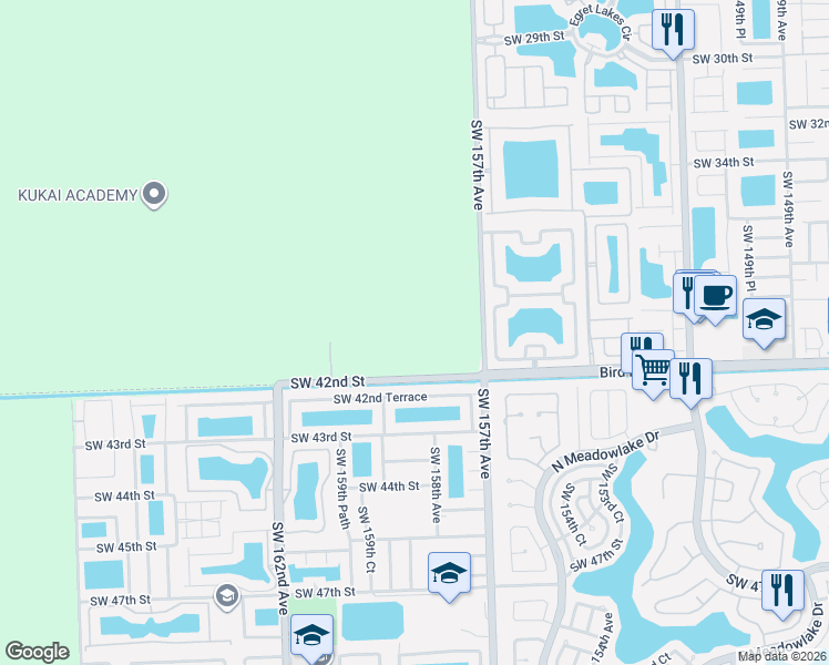 map of restaurants, bars, coffee shops, grocery stores, and more near 15871 Southwest 42nd Terrace in Miami