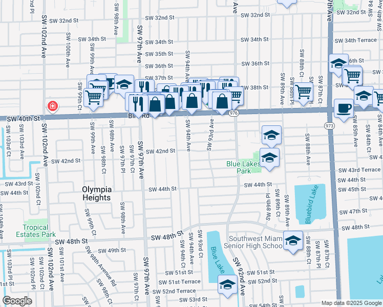 map of restaurants, bars, coffee shops, grocery stores, and more near 9350 Southwest 42nd Street in Miami