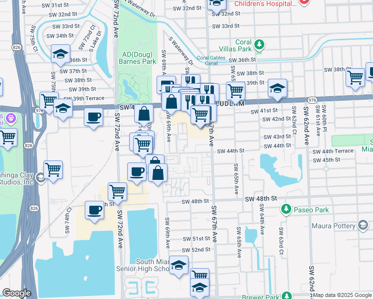 map of restaurants, bars, coffee shops, grocery stores, and more near 6861 Southwest 44th Street in Miami
