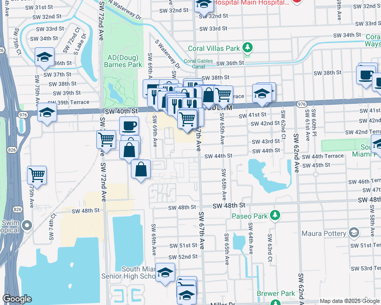 map of restaurants, bars, coffee shops, grocery stores, and more near 4540 Southwest 68th Court Circle in Miami
