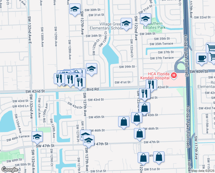 map of restaurants, bars, coffee shops, grocery stores, and more near in Tamiami