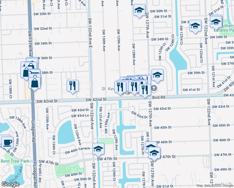 map of restaurants, bars, coffee shops, grocery stores, and more near 12905 Southwest 42nd Terrace in Miami