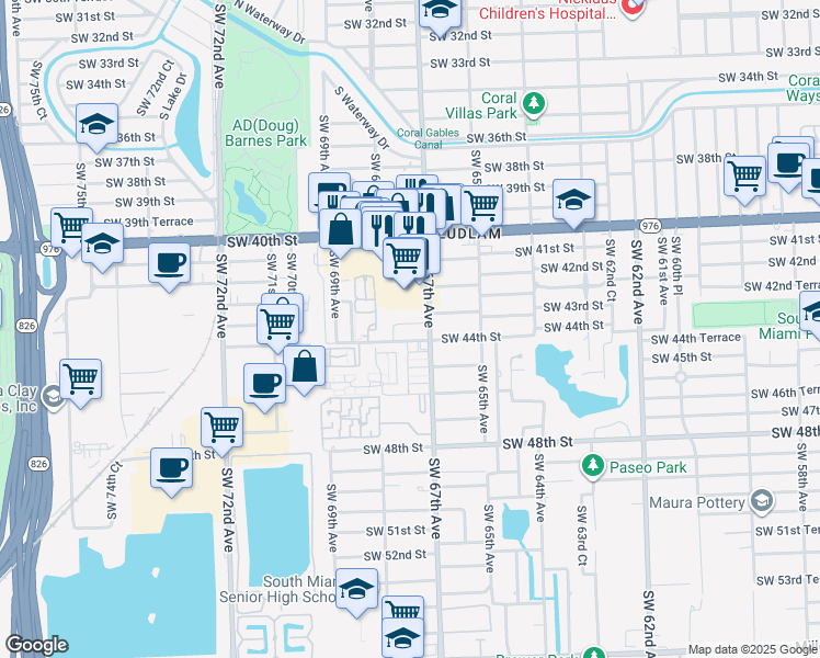 map of restaurants, bars, coffee shops, grocery stores, and more near 4540 Southwest 68th Court Circle in Miami