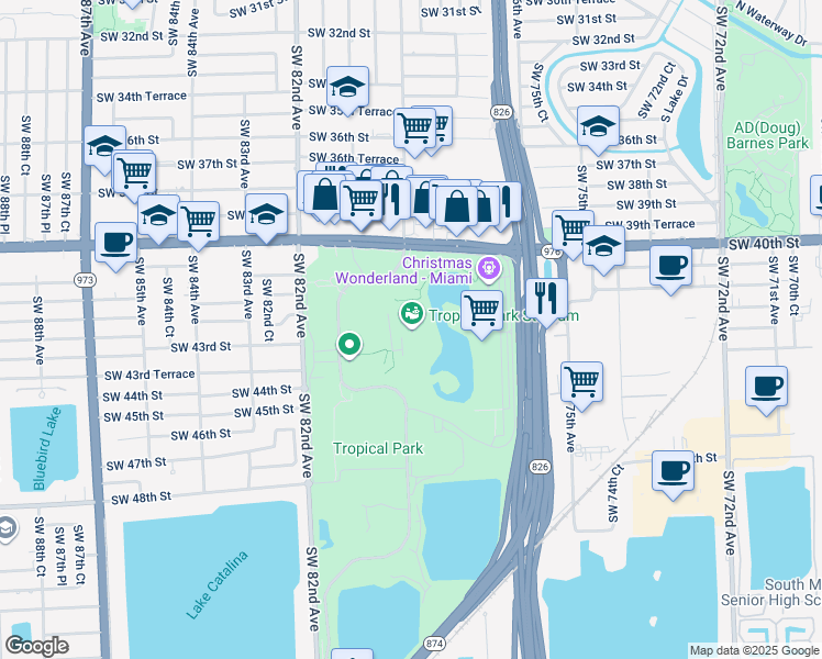 map of restaurants, bars, coffee shops, grocery stores, and more near 7900 Southwest 40th Street in Miami