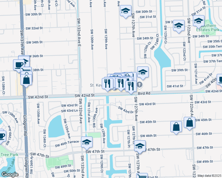 map of restaurants, bars, coffee shops, grocery stores, and more near 12863 Southwest 42nd Street in Miami