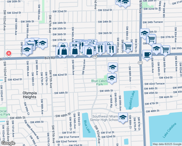 map of restaurants, bars, coffee shops, grocery stores, and more near 9235 Southwest 41st Terrace in Miami