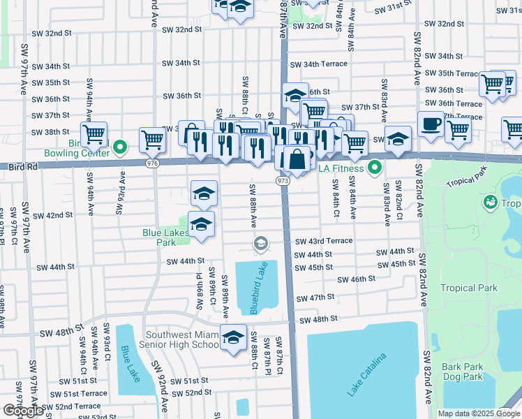 map of restaurants, bars, coffee shops, grocery stores, and more near 8740 Southwest 41st Terrace in Miami