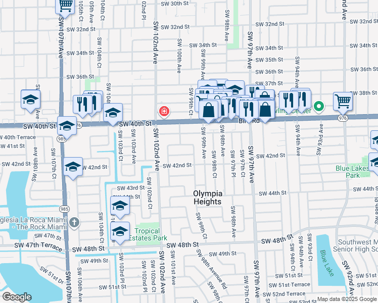 map of restaurants, bars, coffee shops, grocery stores, and more near 9941 Southwest 41st Street in Miami