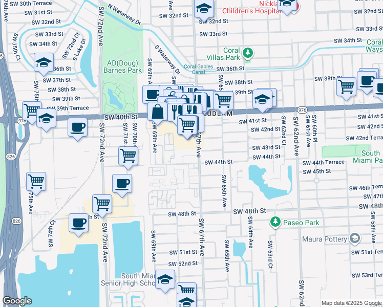 map of restaurants, bars, coffee shops, grocery stores, and more near 4250 Southwest 67th Avenue in Miami