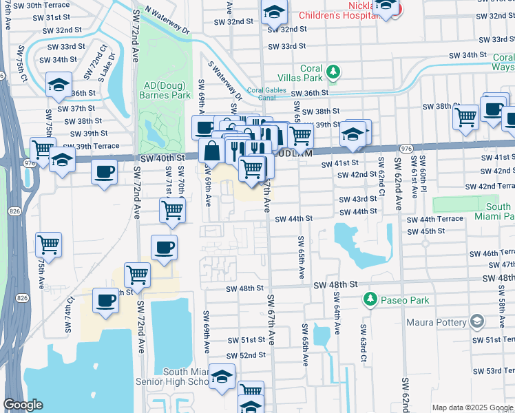 map of restaurants, bars, coffee shops, grocery stores, and more near 4250 Southwest 67th Avenue in Miami