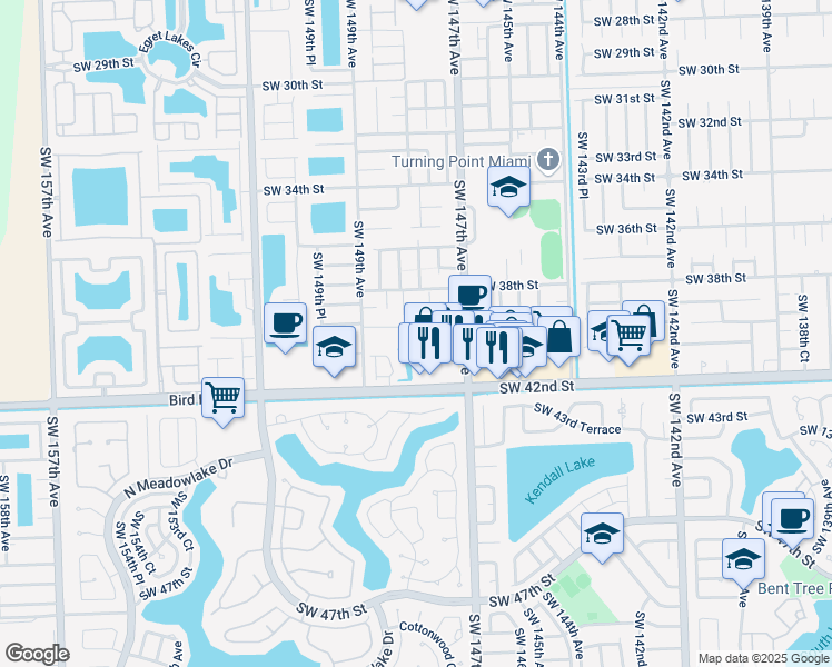 map of restaurants, bars, coffee shops, grocery stores, and more near 14769 Southwest 39th Terrace in Miami