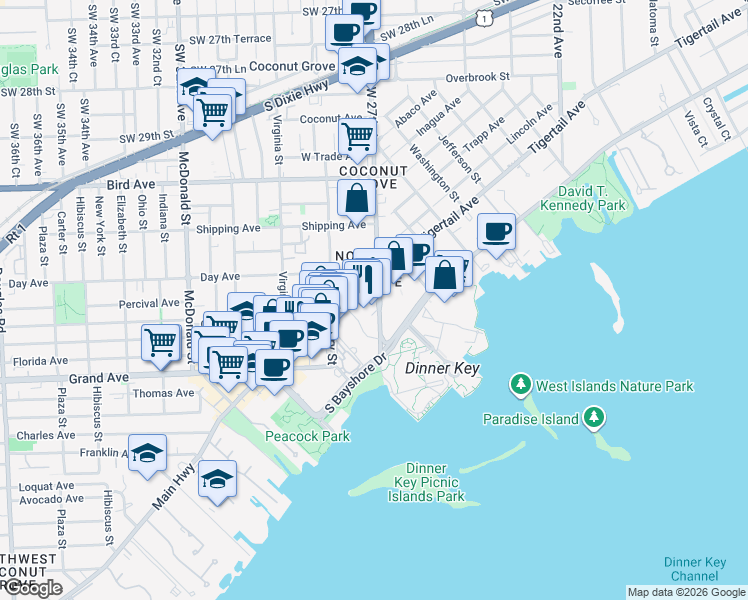 map of restaurants, bars, coffee shops, grocery stores, and more near in Miami-Dade County