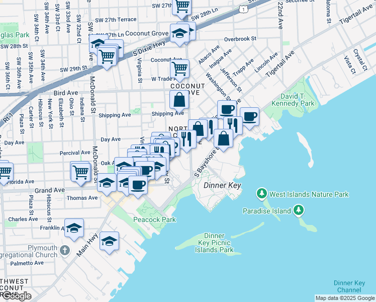 map of restaurants, bars, coffee shops, grocery stores, and more near in Miami-Dade County