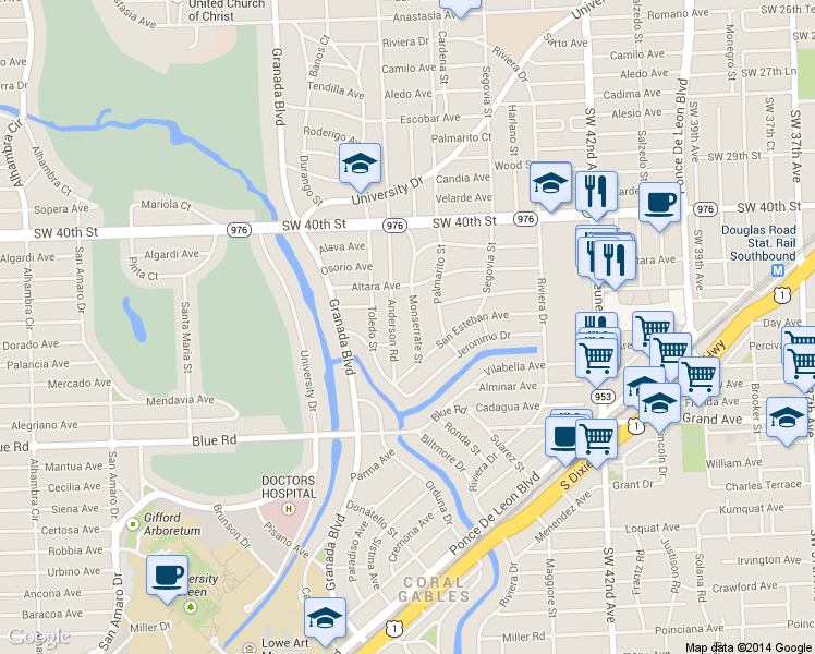map of restaurants, bars, coffee shops, grocery stores, and more near 4410 Monserrate Street in Miami