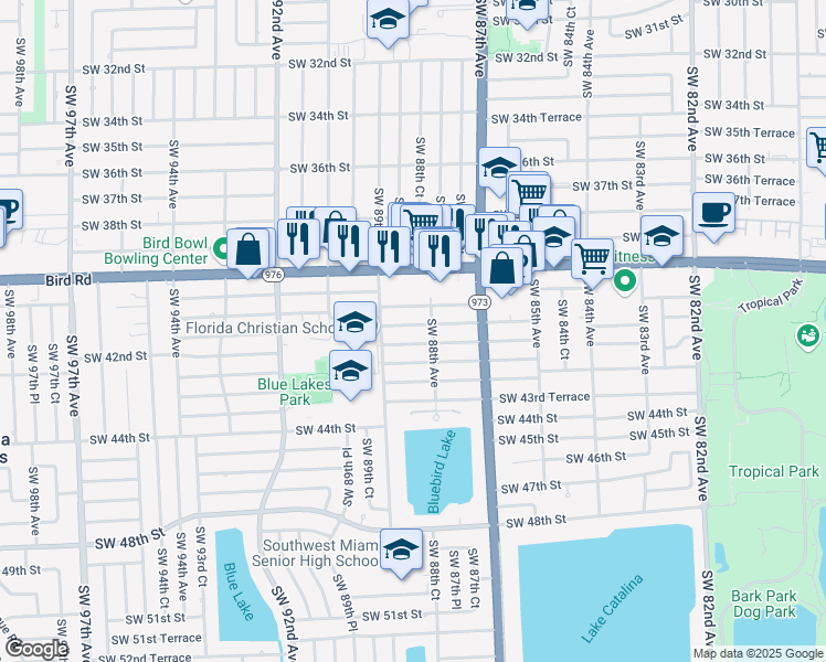 map of restaurants, bars, coffee shops, grocery stores, and more near 8832 Southwest 41st Terrace in Miami