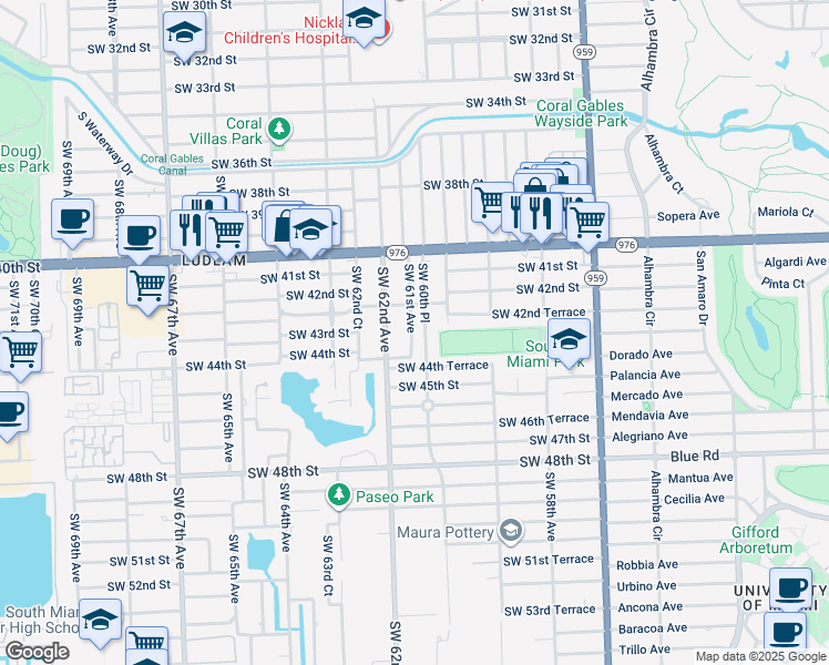 map of restaurants, bars, coffee shops, grocery stores, and more near 4301 Southwest 61st Avenue in Miami